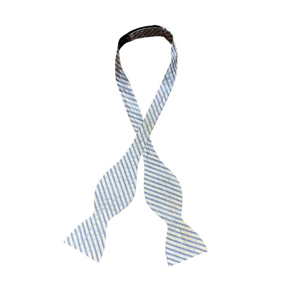 Ben Silver Charleston London Silk Bow Tie Blue White Striped Adjustable Mens